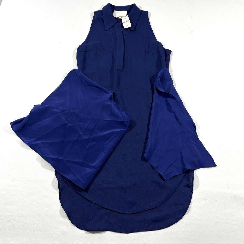 3.1 Phillip Lim Womens Half Button Silk Sleeveless Blue Mini Dress Cocktail Sz 2